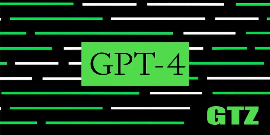 A depiction of GPT-4 with icons representing improved language support, context retention, and real-life applications like education, business, and development.