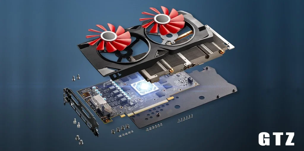 Close-up of a Graphics Processing Unit (GPU) on a graphics card