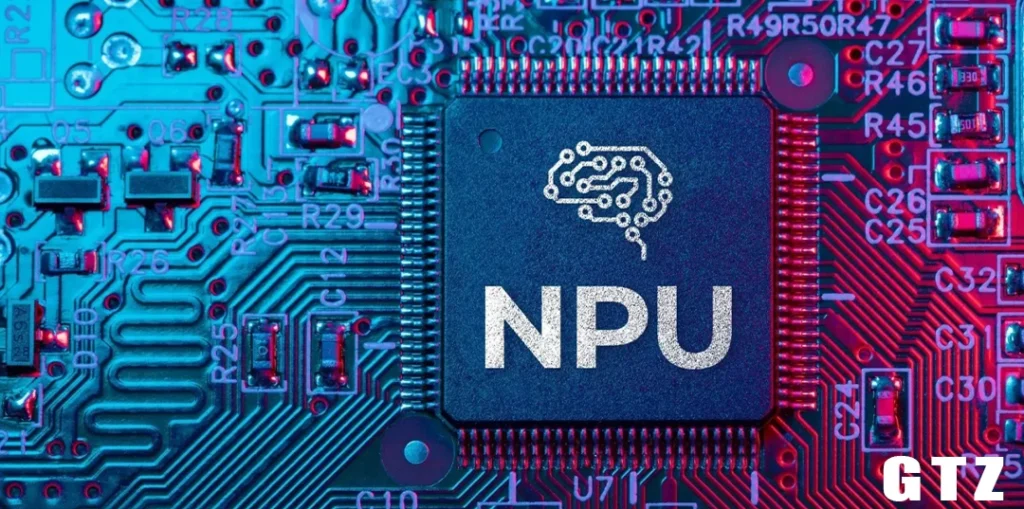 Close-up of a Neural Processing Unit (NPU) chip designed for AI tasks