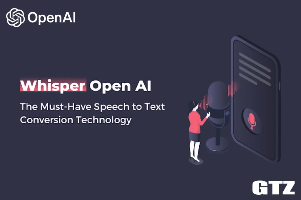 An illustration of OpenAI’s Whisper transcribing speech to text in real-time, with icons representing multilingual support, accuracy, and use cases in media, education, and accessibility.