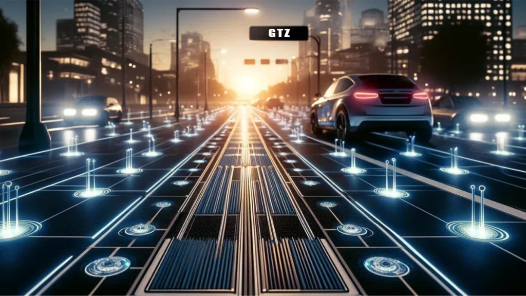 Piezoelectric roads capture energy from car tires to power streetlights and charge electric vehicles.