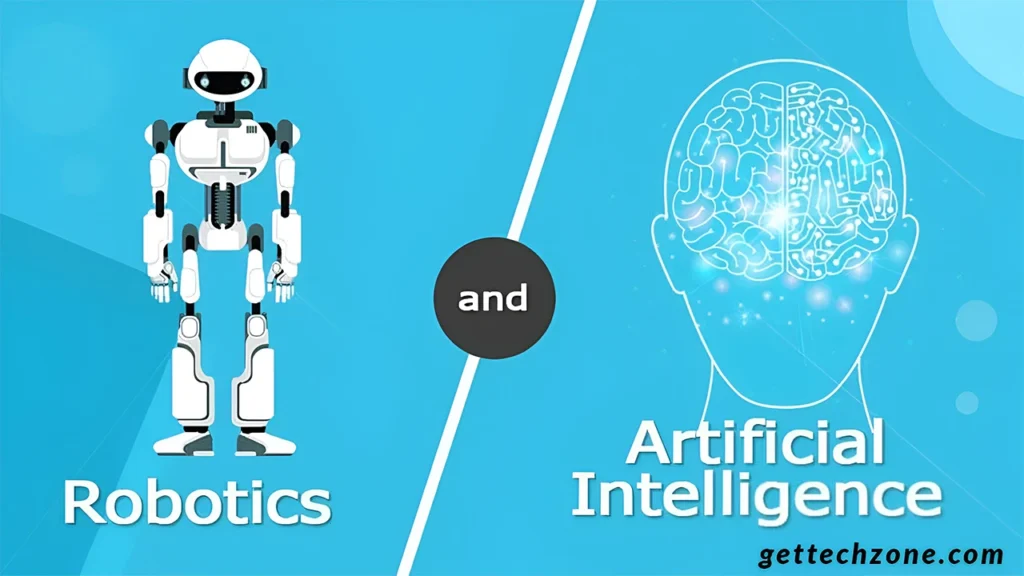 Comparison between AI robots and regular robots, showing how AI robots learn and adapt while regular robots follow fixed instructions