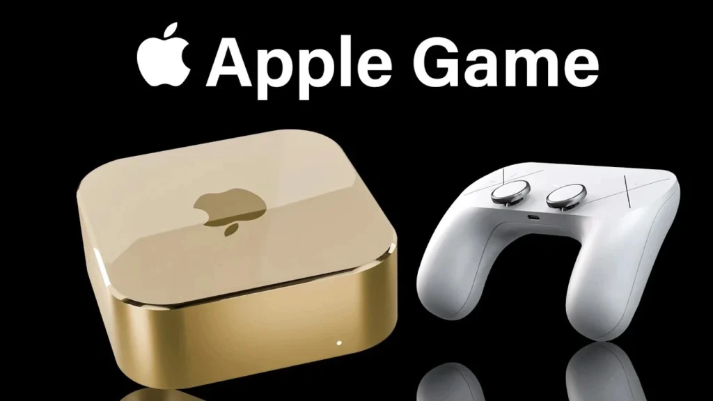Rumored concept of Apple's upcoming gaming console, combining portability, 4K graphics, and exclusive games, expected in 2025-2026.