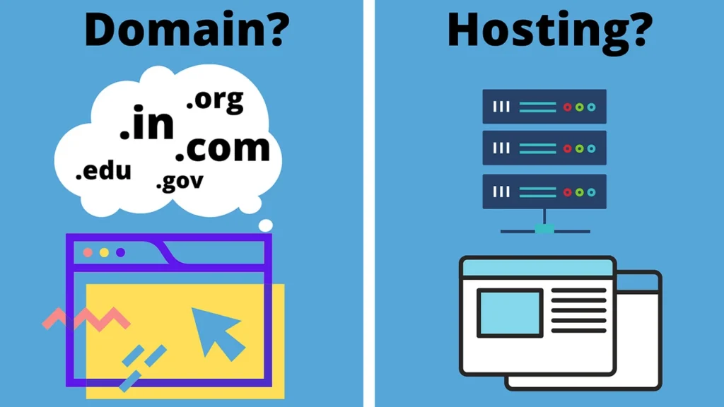 Illustration explaining what is domain hosting – how website files are stored and delivered through hosting servers linked to a domain name