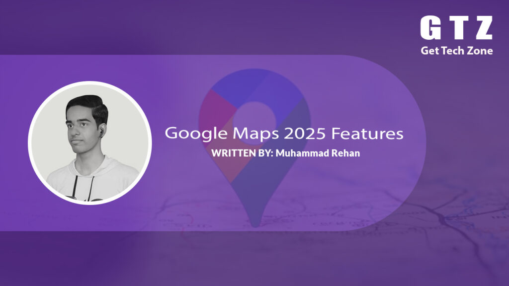 Overview of Google Maps 2025 features including AI-powered personalized navigation, eco-friendly routing, immersive 3D views, and real-time transit alerts on a smartphone.