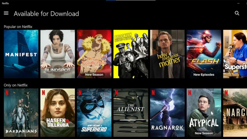 Netflix offline download screen in 2025 showing improved interface, faster downloads, and expanded title availability—highlighting convenience in Netflix new features.