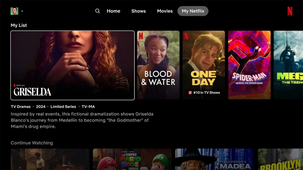 Netflix user interface changes in 2025 showcasing a cleaner layout with horizontal navigation, larger previews, and simplified browsing as part of Netflix new features.